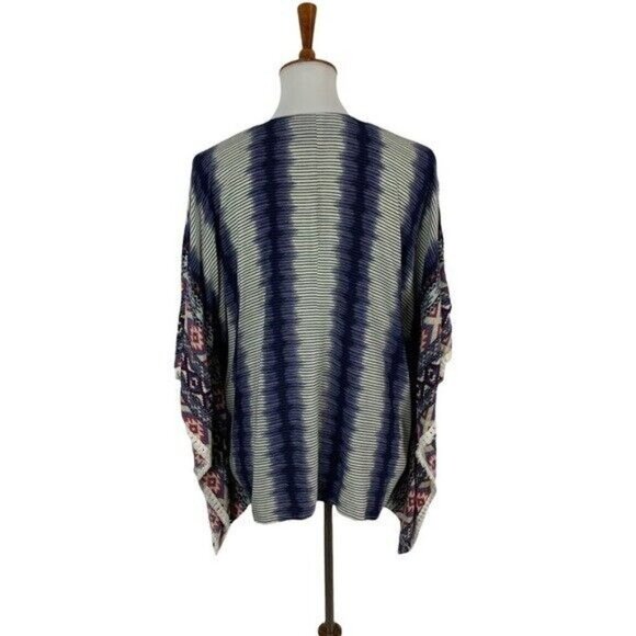 Boho Freeway M Tie Dye Fringe Kimono Cardigan Open Front Festival Cover Up - Picture 4 of 6